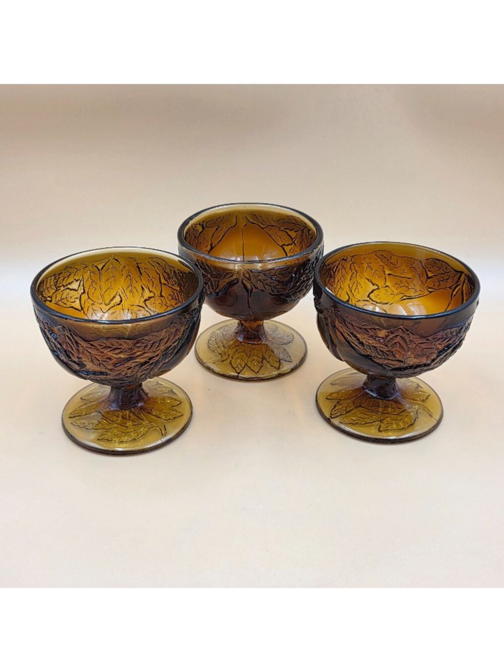 Tiara Sweet Pear Burnt Honey Amber Champagne Sherbet Bowls Set of 3